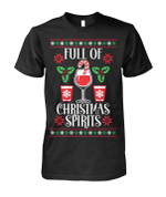 Full Of Christmas Spirit Wine And Candy Cane Christmas T-Shirt Sweatshirt
