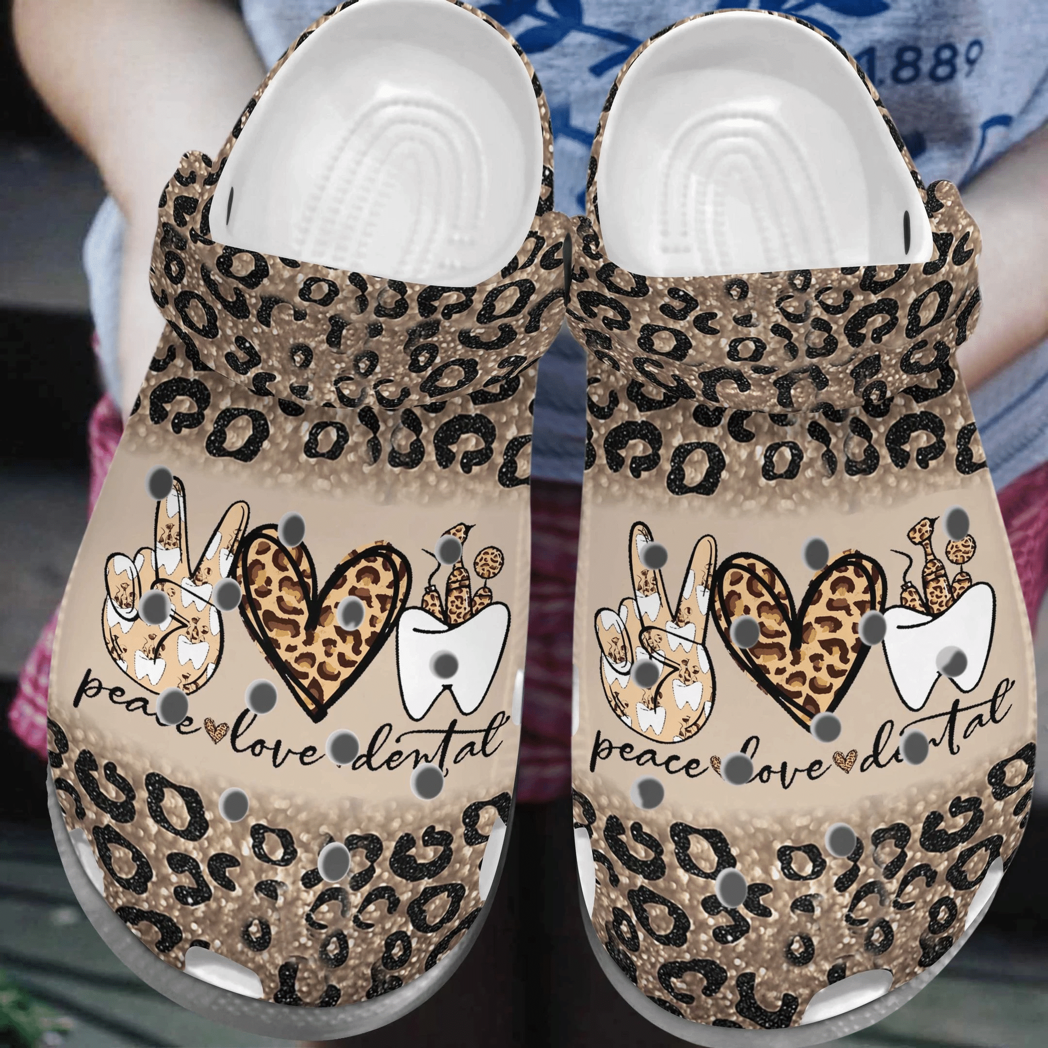 Peace Love Dental Leopard Pattern Unisex Clog Shoes