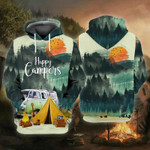 Happy Campers Sunset Painting Camping Lover And Yellow Tent All Over Print 3D Hoodie