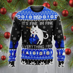 Dice Cat It's Fine I'm Fine Everything Fine Christmas Sweater