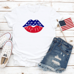 American Flag Lips T-Shirt, Kisses Shirt, 4th of July Shirt, Merica Unisex Shirt