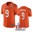 Men's Cincinnati Bengals #9 Joe Burrow 2022 Orange Super Bowl LVI Vapor Limited Stitched Jersey Nfl