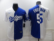 Men's Los Angeles Dodgers #5 Freddie Freeman White Blue Split Cool Base Stitched Baseball Jersey Mlb
