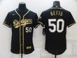 Men's Los Angeles Dodgers #50 Mookie Betts Black 2020 Champions Golden Edition Stitched Flex Base Nike Jersey Mlb