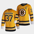 Patrice Bergeron #37 With C Patch Bruins 2021 Reverse Retro Special Edition Yellow Jersey Nhl