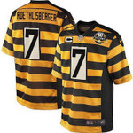 Nike Pittsburgh Steelers #7 Ben Roethlisberger Yellow With Black Throwback 80TH C Patch Jersey Nfl