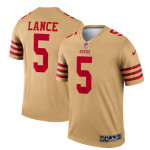 Men's San Francisco 49Ers #5 Trey Lance 2022 New Gold Inverted Legend Stitched Football Jersey Nfl