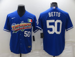 Men's Los Angeles Dodgers #50 Mookie Betts Blue Mexico Cool Base Nike Jersey Mlb