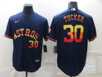 Men's Houston Astros #30 Kyle Tucker Number Navy Blue Rainbow Stitched MLB Cool Base Nike Jersey Mlb