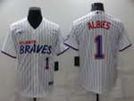 Men's Atlanta Braves #1 Ozzie Albies White 2021 City Connect Stitched MLB Cool Base Nike Jersey Mlb