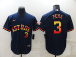 Men's Houston Astros #3 Jeremy Pena Number Navy Blue Rainbow Stitched MLB Cool Base Nike Jersey Mlb