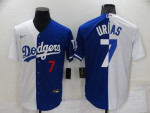 Men's Los Angeles Dodgers #7 Julio Urias White Blue Split Cool Base Stitched Baseball Jersey Mlb