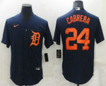 Men's Detroit Tigers #24 Miguel Cabrera Blue With Orange Stitched Cool Base Nike Jersey Mlb