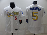 Men's Los Angeles Dodgers #5 Freddie Freeman White Gold Flex Base Stitched Jersey Mlb
