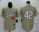 Men's Los Angeles Dodgers #42 Jackie Robinson Cream Pinstripe Stitched MLB Cool Base Nike Jersey Mlb
