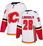 Men's Adidas Calgary Flames #28 Elias Lindholm White Road Authentic Stitched NHL Jersey Nhl