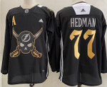 Men's Tampa Bay Lightning #77 Victor Hedman Black Pirate Themed Warmup Authentic Jersey Nhl