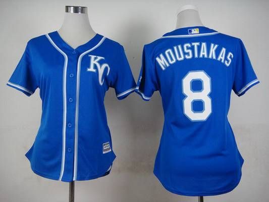 Women's Kansas City Royals #8 Mike Moustakas 2014 Blue Jersey Mlb- Women's