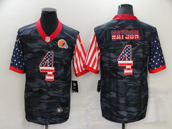Men's Cleveland Browns #4 Deshaun Watson Camo USA Flag Limited Stitched Jersey Nfl