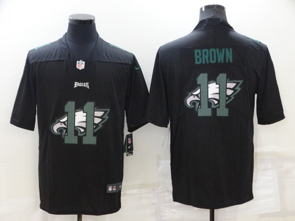 Men's Philadelphia Eagles #11 A. J. Brown Black Shadow Logo Limited Stitched Jersey Nfl