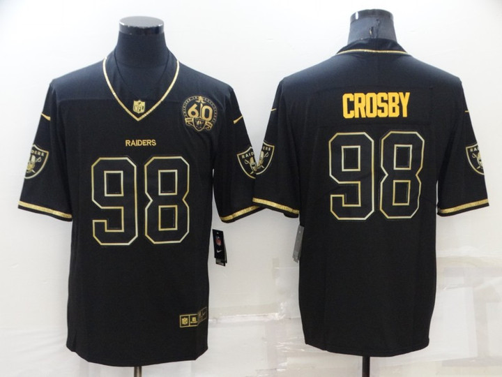 Men's Las Vegas Raiders #98 Maxx Crosby Black Golden Edition 60Th Patch Stitched Nike Limited Jersey Nfl