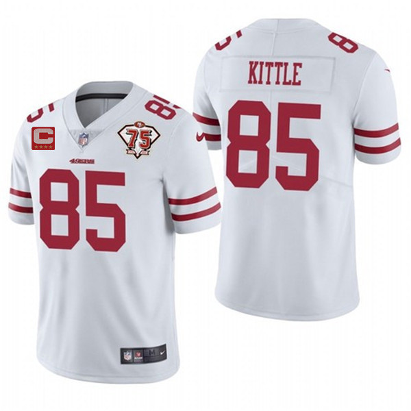 Men's San Francisco 49Ers #85 George Kittle 2021 White With C Patch 75Th Anniversary Vapor Untouchable Limited Stitched Jersey Nfl