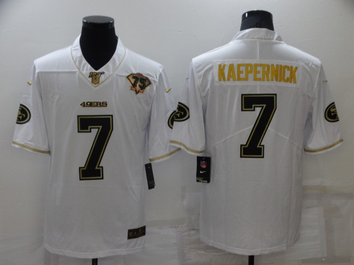 Men's San Francisco 49Ers #7 Colin Kaepernick White 75Th Patch Golden Edition Stitched NFL Nike Limited Jersey Nfl