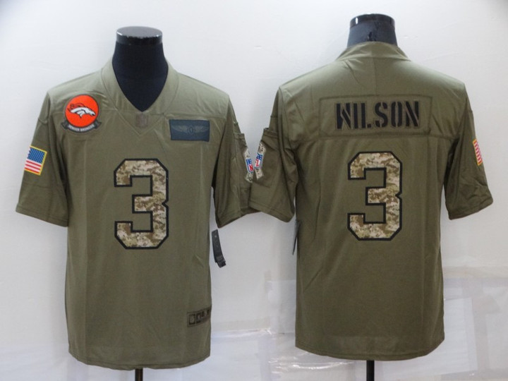 Men's Denver Broncos #3 Russell Wilson Olive Camo 2019 Salute To Service Stitched NFL Nike Limited Jersey Nfl