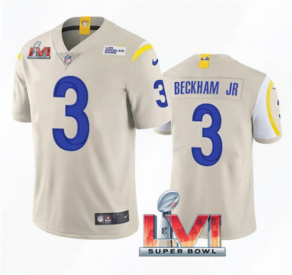 Men's Los Angeles Rams #3  Odell Beckham Jr. 2022 Bone Super Bowl LVI Vapor Limited Stitched Jersey Nfl