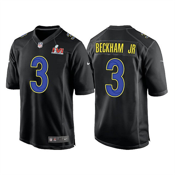 Men's Los Angeles Rams #3 Odell Beckham Jr. 2022 Black Super Bowl LVI Game Stitched Jersey Nfl