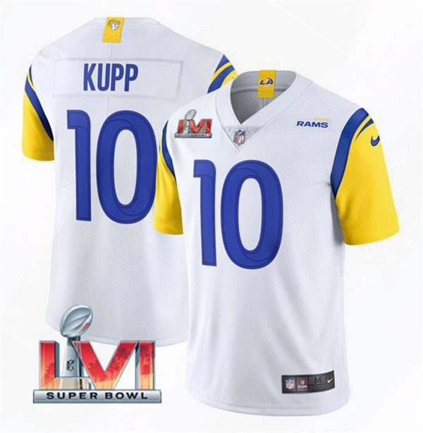 Men's Los Angeles Rams #10 Cooper Kupp 2022 White Super Bowl LVI Vapor Limited Stitched Jersey Nfl