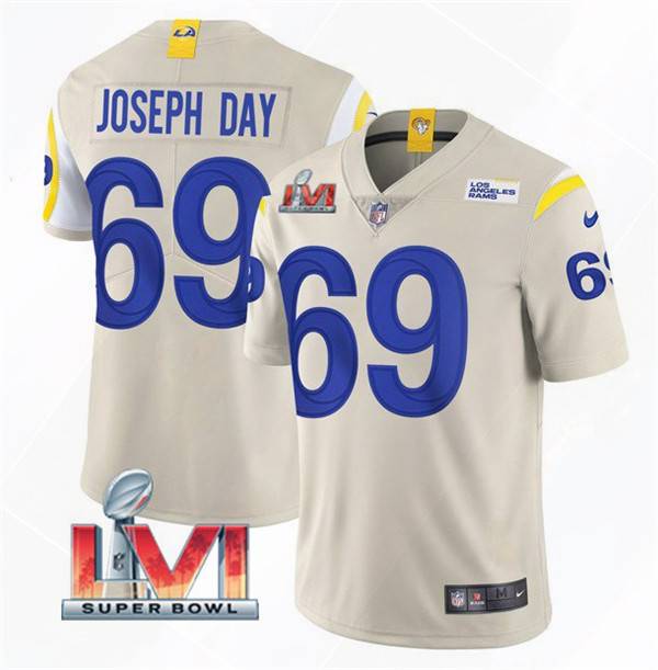 Men's Los Angeles Rams #69 Sebastian Joseph-Day 2022 Bone Super Bowl LVI Vapor Limited Stitched Jersey Nfl