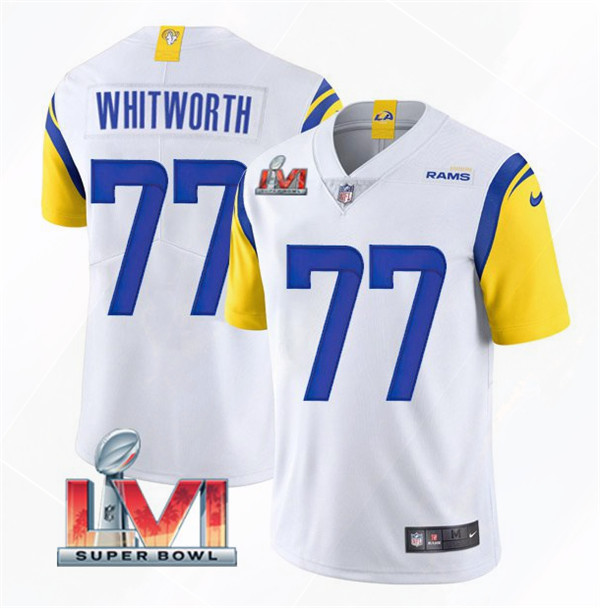 Men's Los Angeles Rams #77 Andrew Whitworth 2022 White Super Bowl LVI Vapor Limited Stitched Jersey Nfl