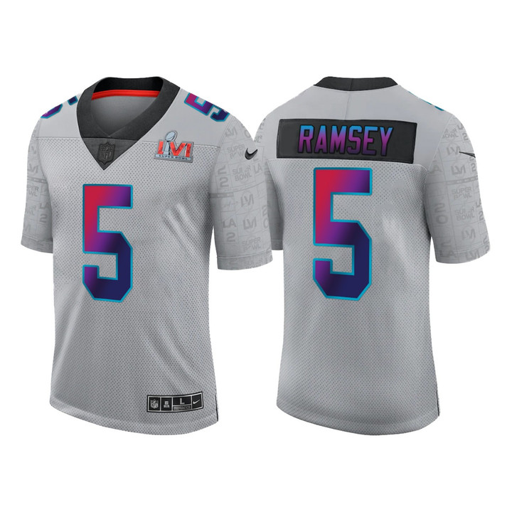 Men's Los Angeles Rams #5 Jalen Ramsey 2022 Grey Super Bowl LVI Limited Stitched Jersey Nfl