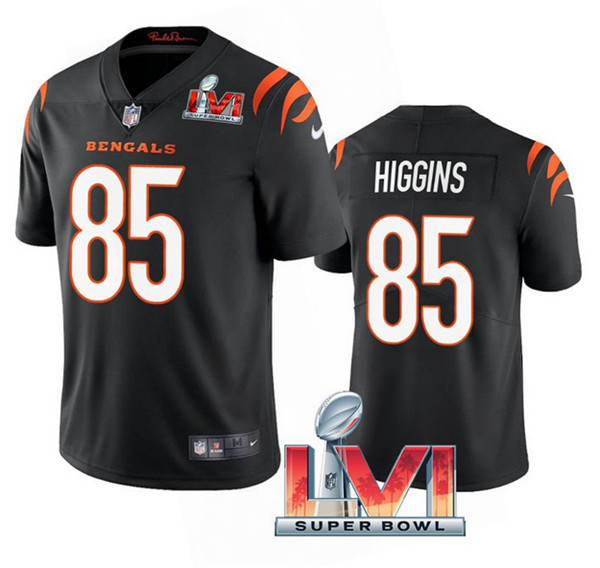 Men's Cincinnati Bengals #85 Tee Higgins 2022 Black Super Bowl LVI Vapor Limited Stitched Jersey Nfl