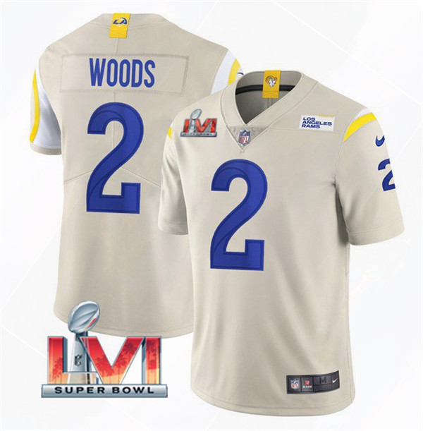 Men's Los Angeles Rams #2 Robert Woods 2022 Bone Super Bowl LVI Vapor Limited Stitched Jersey Nfl
