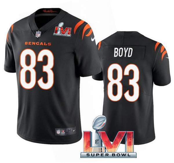 Men's Cincinnati Bengals #83 Tyler Boyd 2022 Black Super Bowl LVI Vapor Limited Stitched Jersey Nfl