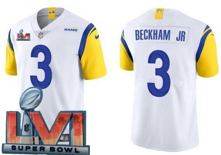 Men's Los Angeles Rams #3 Odell Beckham Jr Limited White Alternate 2022 Super Bowl LVI Bound Vapor Jersey Nfl