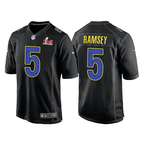 Men's Los Angeles Rams #5 Jalen Ramsey 2022 Black Super Bowl LVI Game Stitched Jersey Nfl