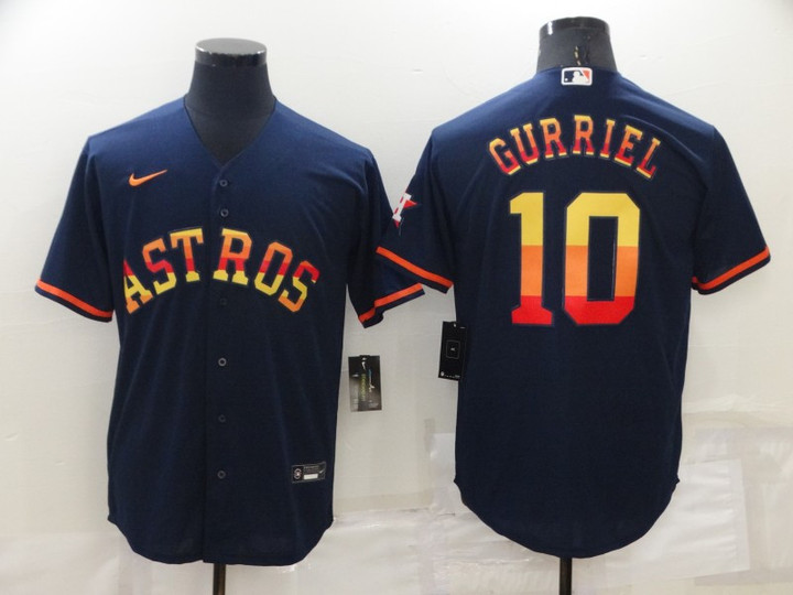 Men's Houston Astros #10 Yuli Gurriel Navy Blue Rainbow Stitched MLB Cool Base Nike Jersey Mlb