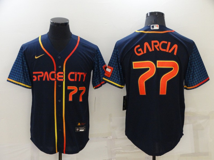 Men's Houston Astros #77 Luis Garcia Number 2022 Navy Blue City Connect Cool Base Stitched Jersey Mlb
