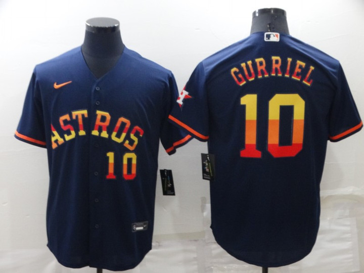 Men's Houston Astros #10 Yuli Gurriel Number Navy Blue Rainbow Stitched MLB Cool Base Nike Jersey Mlb