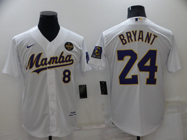 Men's Los Angeles Dodgers Front #8 Back #24 Kobe Bryant 'Mamba' White Cool Base Stitched Jersey Mlb