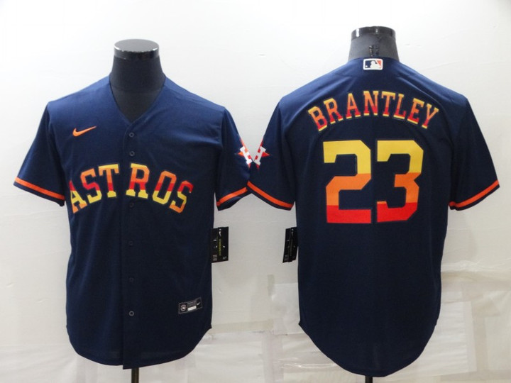 Men's Houston Astros #23 Michael Brantley Navy Blue Rainbow Stitched MLB Cool Base Nike Jersey Mlb