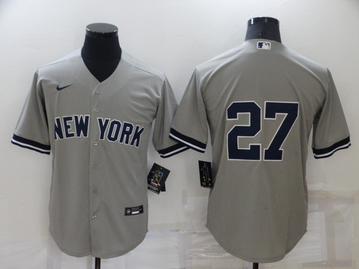Men's New York Yankees #27 Giancarlo Stanton No Name Grey Stitched Nike Cool Base Throwback Jersey Mlb