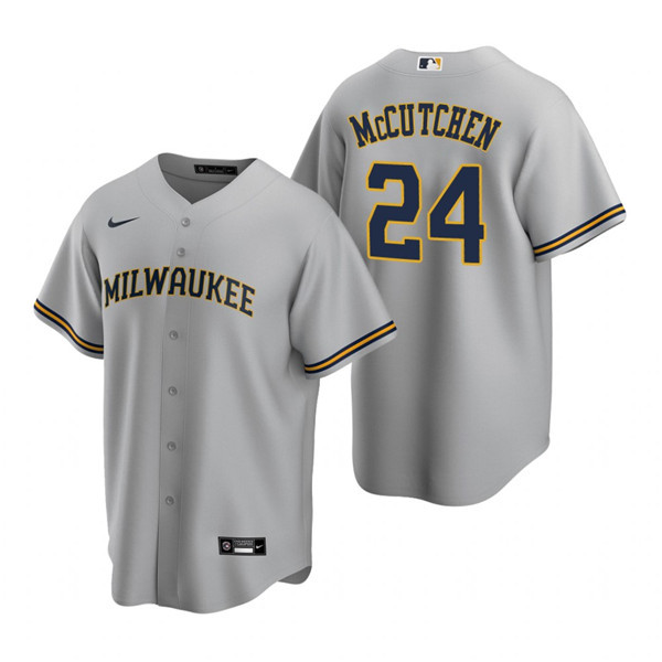 Men's Milwaukee Brewers #24 Andrew Mccutchen Gray Cool Base Stitched Jersey Mlb