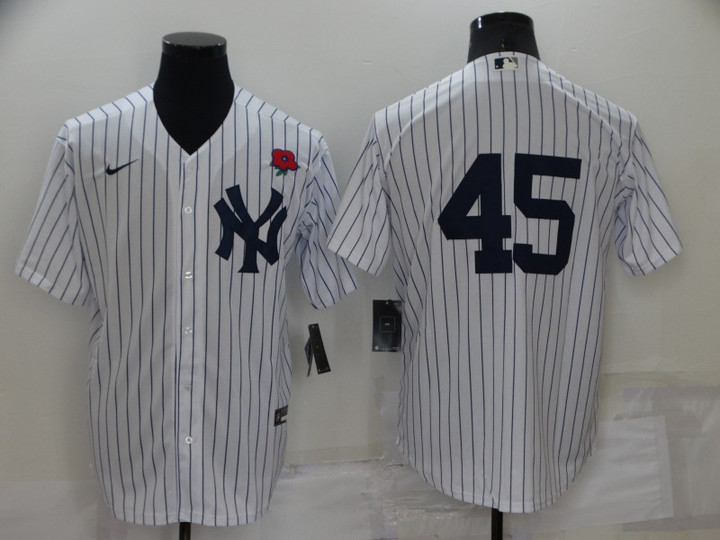 Men's New York Yankees #45 Gerrit Cole White No Name Stitched Rose Nike Cool Base Throwback Jersey Mlb