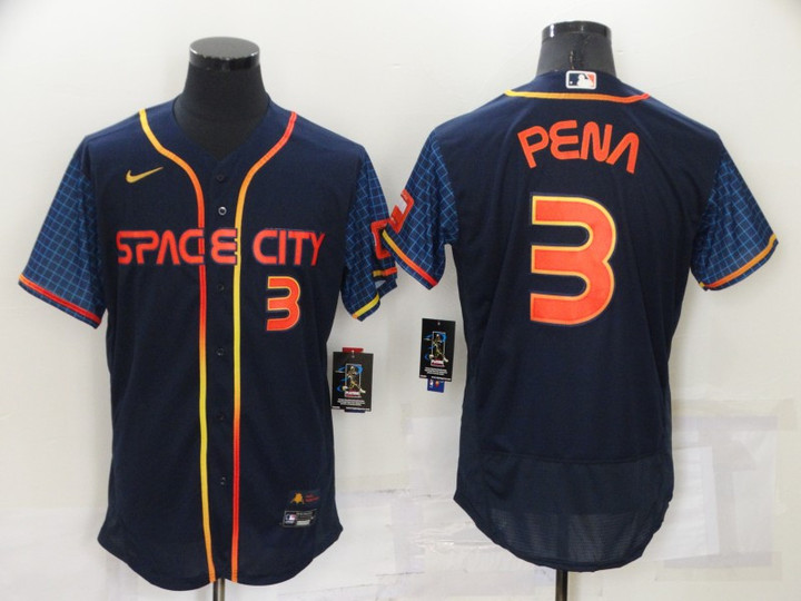Men's Houston Astros #3 Jeremy Pena Number 2022 Navy Blue City Connect Flex Base Stitched Baseball Jersey Mlb