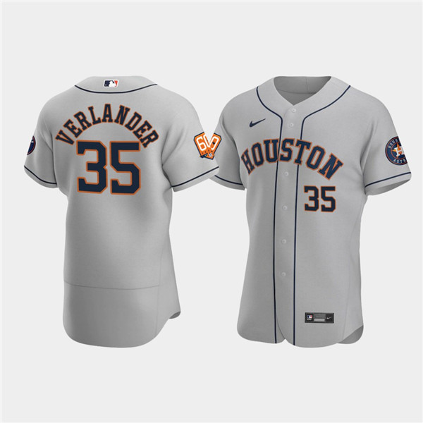 Men's Houston Astros #35 Justin Verlander Gray 60Th Anniversary Flex Base Stitched Baseball Jersey Mlb
