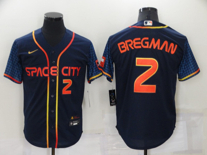 Men's Houston Astros #2 Alex Bregman Number 2022 Navy Blue City Connect Cool Base Stitched Jersey Mlb